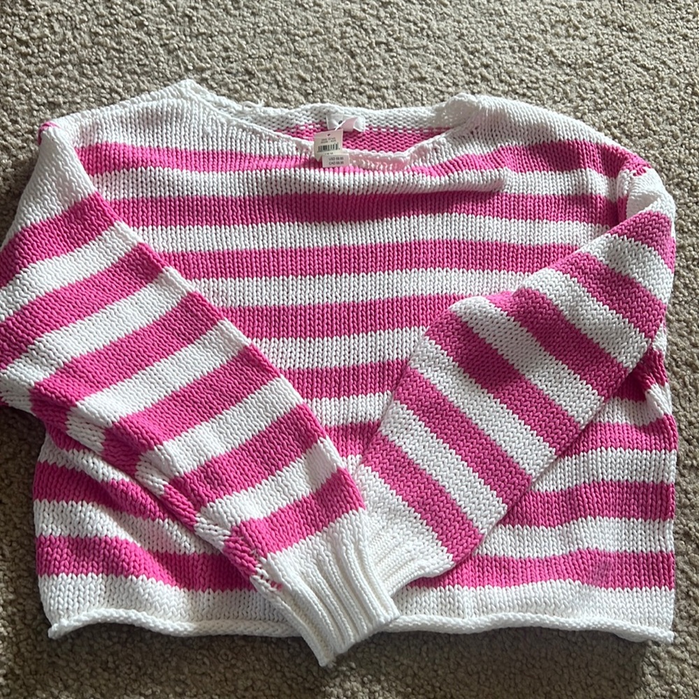 Aerie- lightweight cropped pink striped sweater size medium NWT